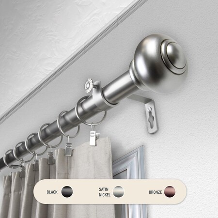 Central Design 1 in. Dani Curtain Rod with 66 to 120 in. Extension, Satin Nickel 100-34-665